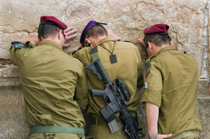 IDF soldiers praying at the Western Wall